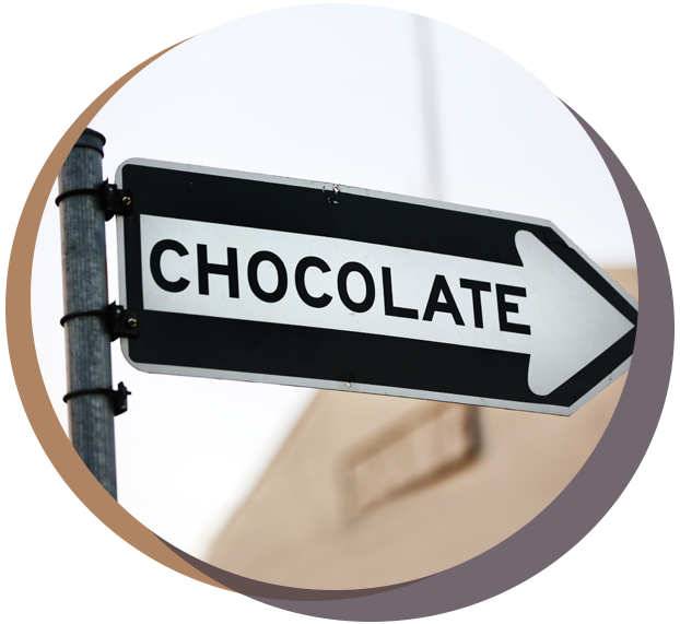 One way chocolate street sign.