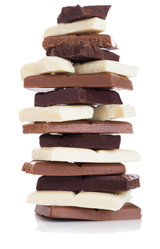 Stack of dark, milk and white chocolate.  Custom chocolate recipes that you can make at home.